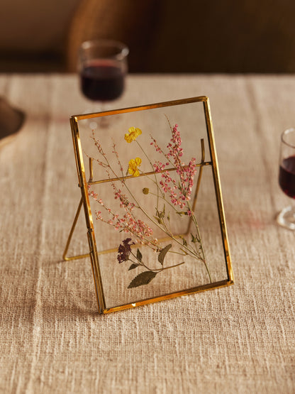 Large Photo Frames, Brass &amp; Glass with Pressed Flowers