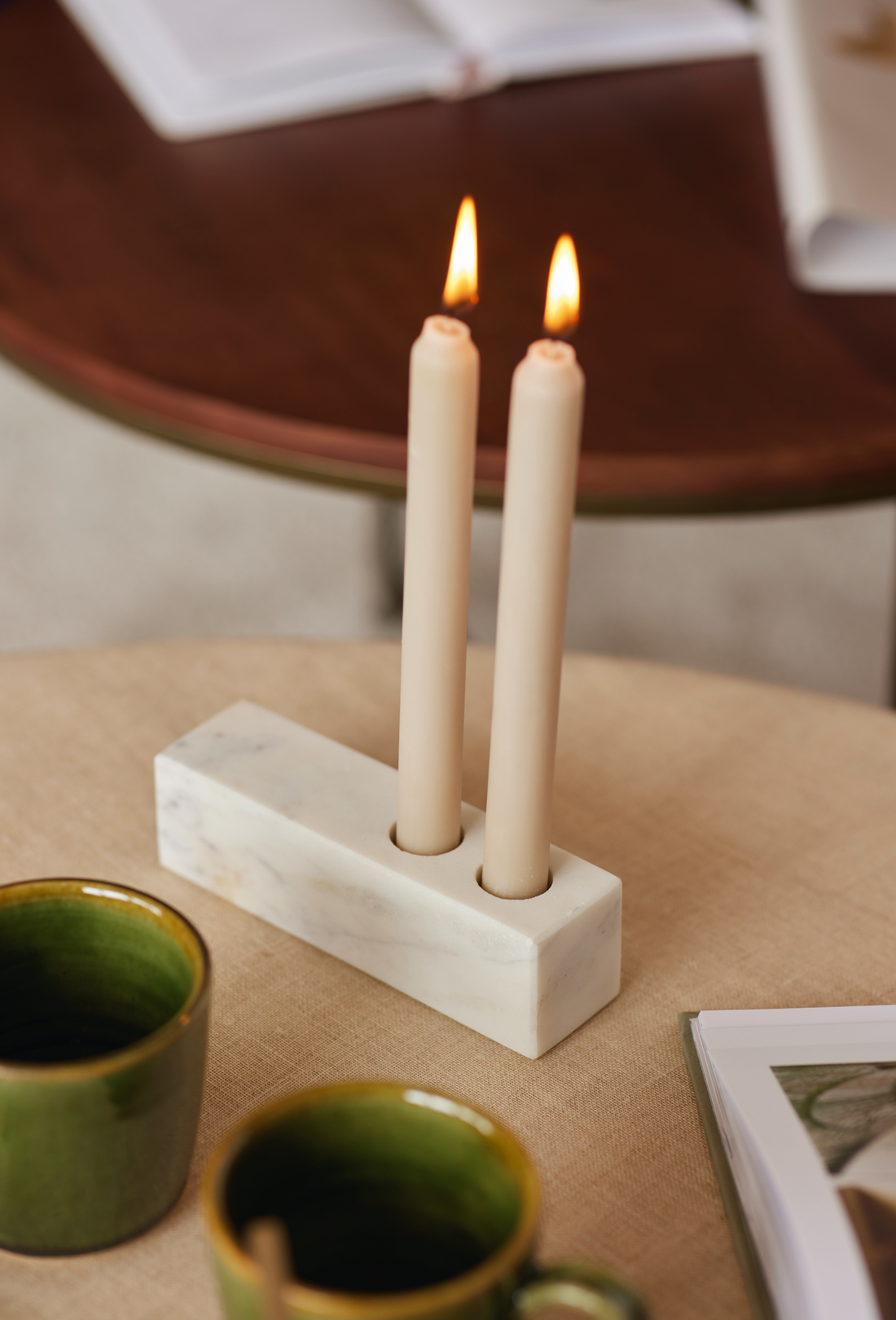 Marble Candle holder, 2 candles - Fleck