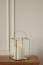 Medium Clear Glass & Brass Lanterns with a Handle - Fleck