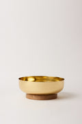 Medium Footed Brass Urli With Wood Base - Fleck