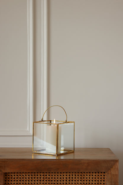 Small Clear Glass &amp; Brass Lantern with a Handle