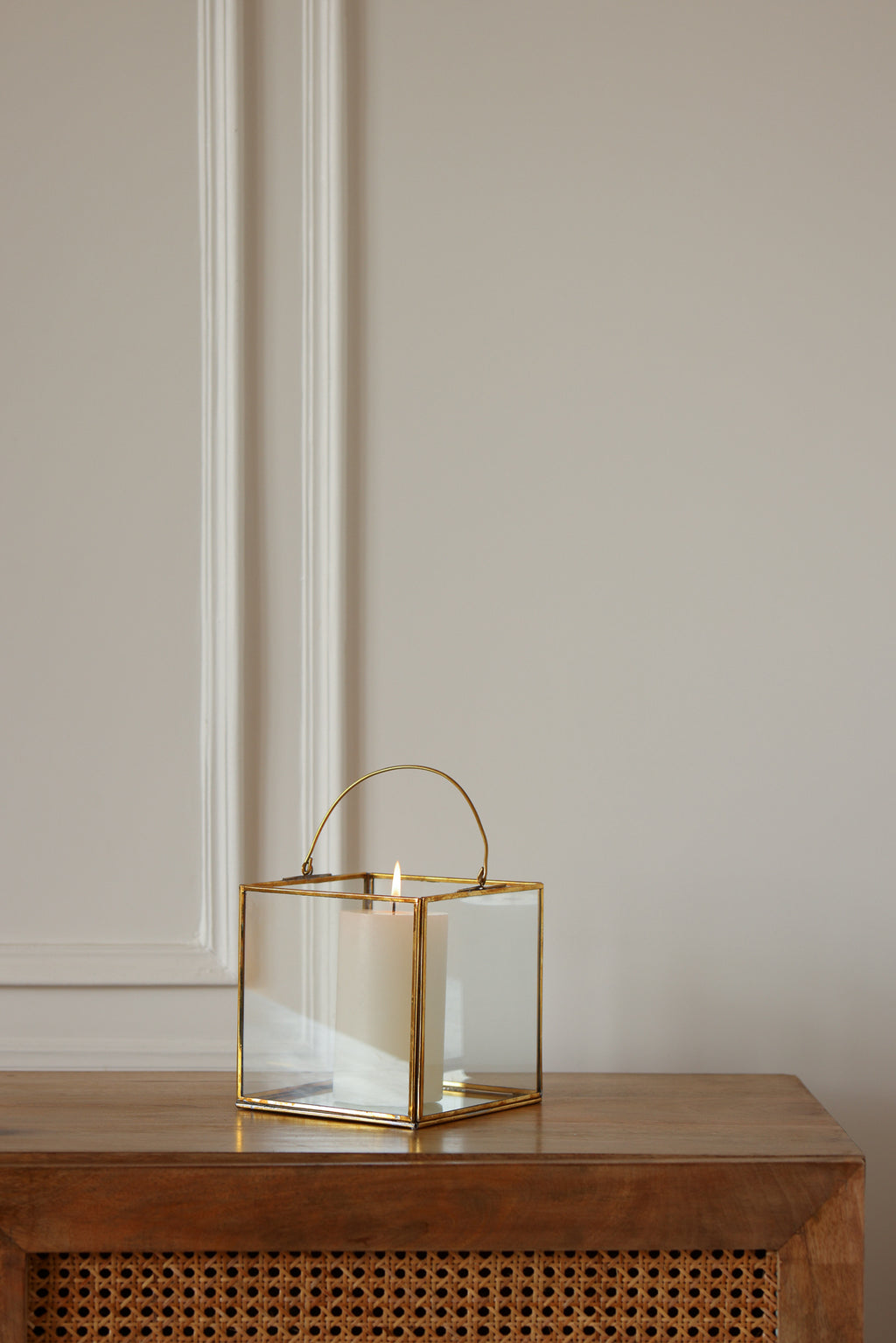 Small Clear Glass & Brass Lantern with a Handle