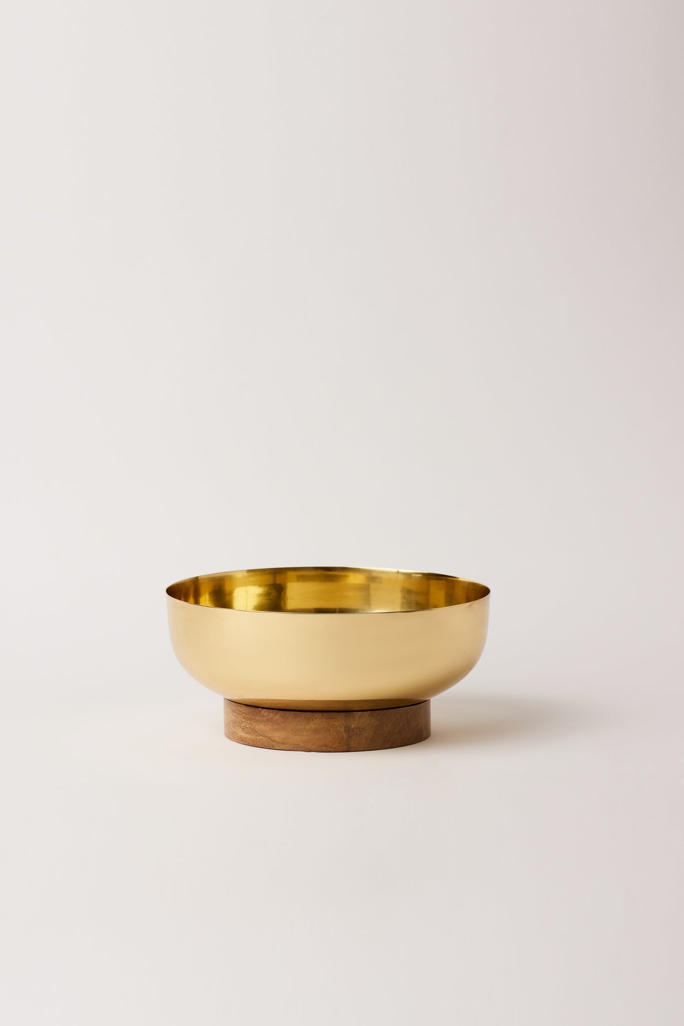 Small Footed Brass Urli With Wood Base - Fleck