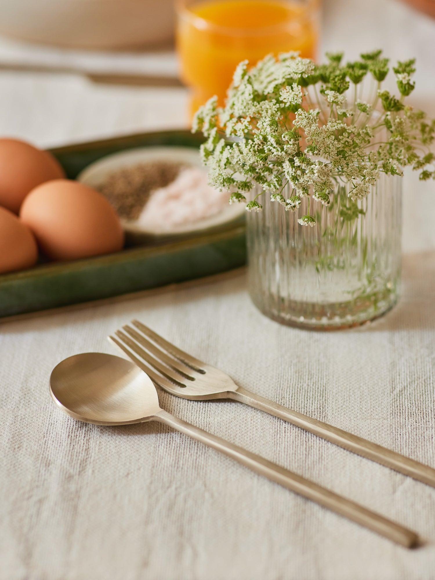 Taihi Brass Dinner Spoon and Fork, Champagne Gold - Fleck