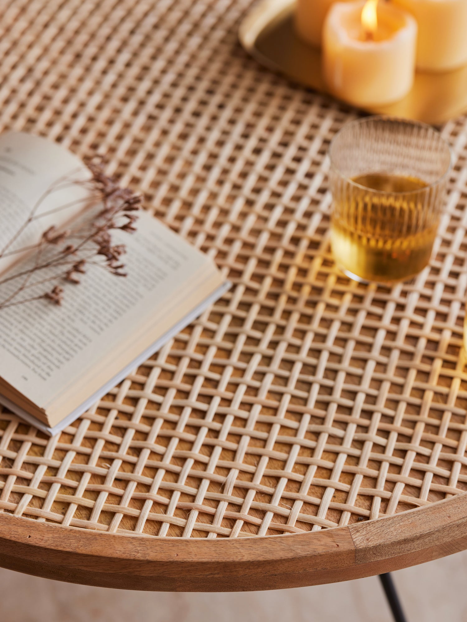 Turner Coffee table with Wood and Rattan work