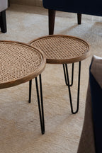Set of 2  nesting tables with Rattan work