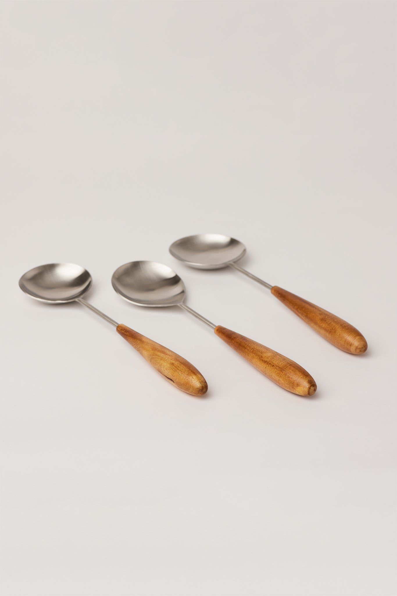 Wood &amp; Steel Serving Spoons set of 3 - Fleck