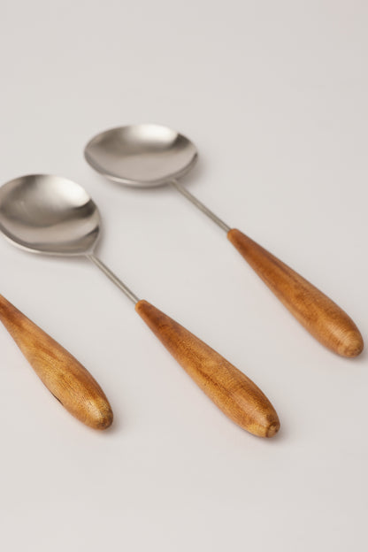 Wood &amp; Steel Serving Spoons - Fleck