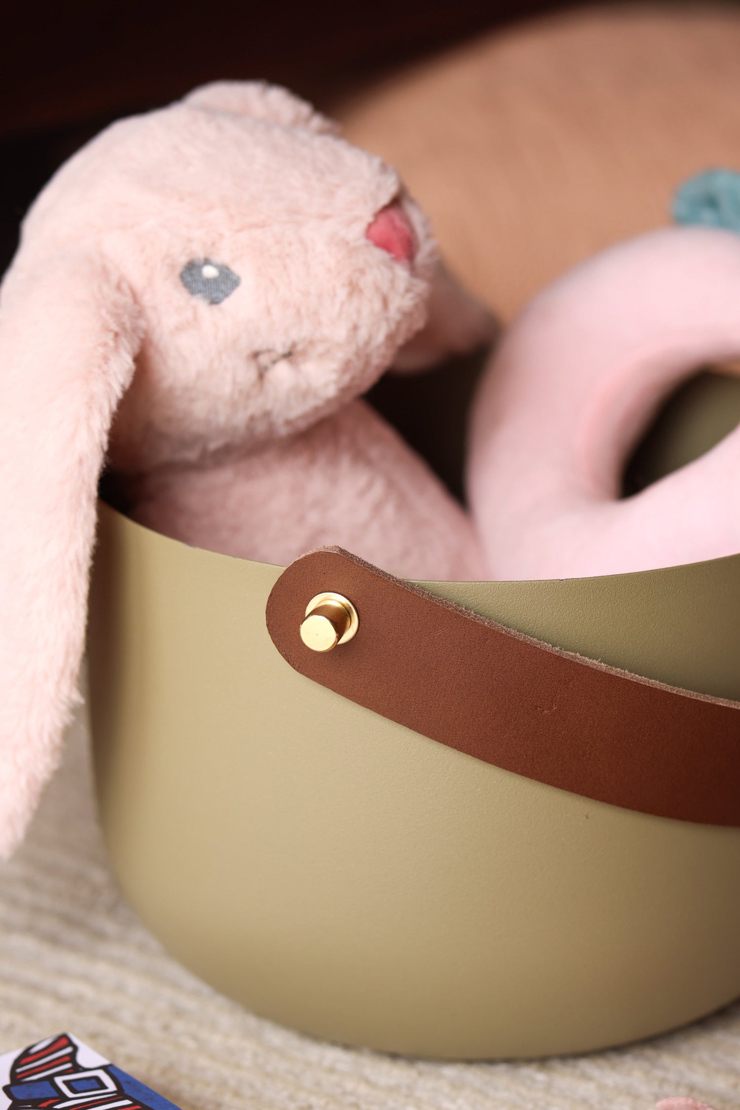Kids room Basket with a leather strap
